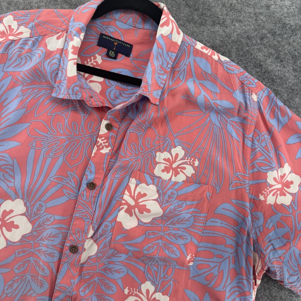 Margaritaville Button Down Shirt Mens XXL Coral Blue Tropical Hibiscus Floral